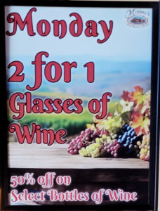 Monday 2 for 1 Glasses of Wine